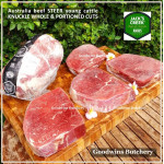 Beef KNUCKLE frozen daging paha rendang Australia JERKY DENDENG EMPAL CUTS +/- 8x7x1.5 cm (price/pack 600g 5-6pcs)
